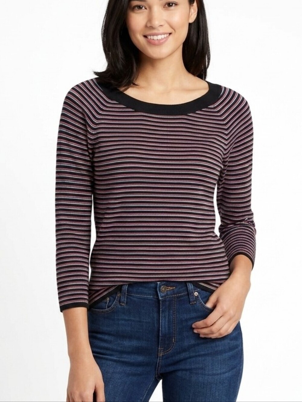 Apostrophe Black With Multi- Colored Stripes Stretch Knit To Women's XL (18)